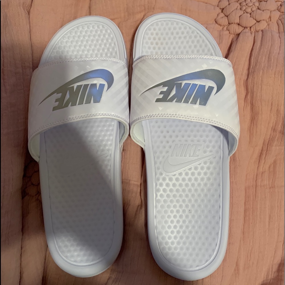 White Nike Slides